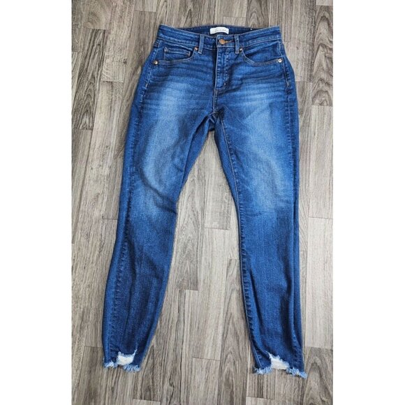 (3/$35) Loft Size 26 / 2 Curvy Skinny Cropped Slim Pockets Distressed Blue Jeans - Picture 1 of 14